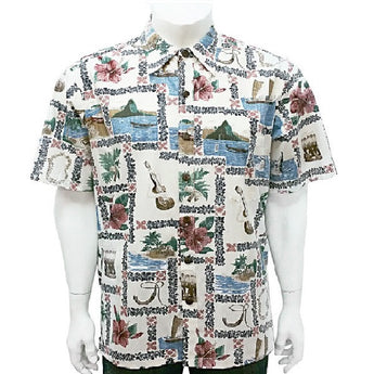 Vintage Postcard Reverse Print Aloha Shirt