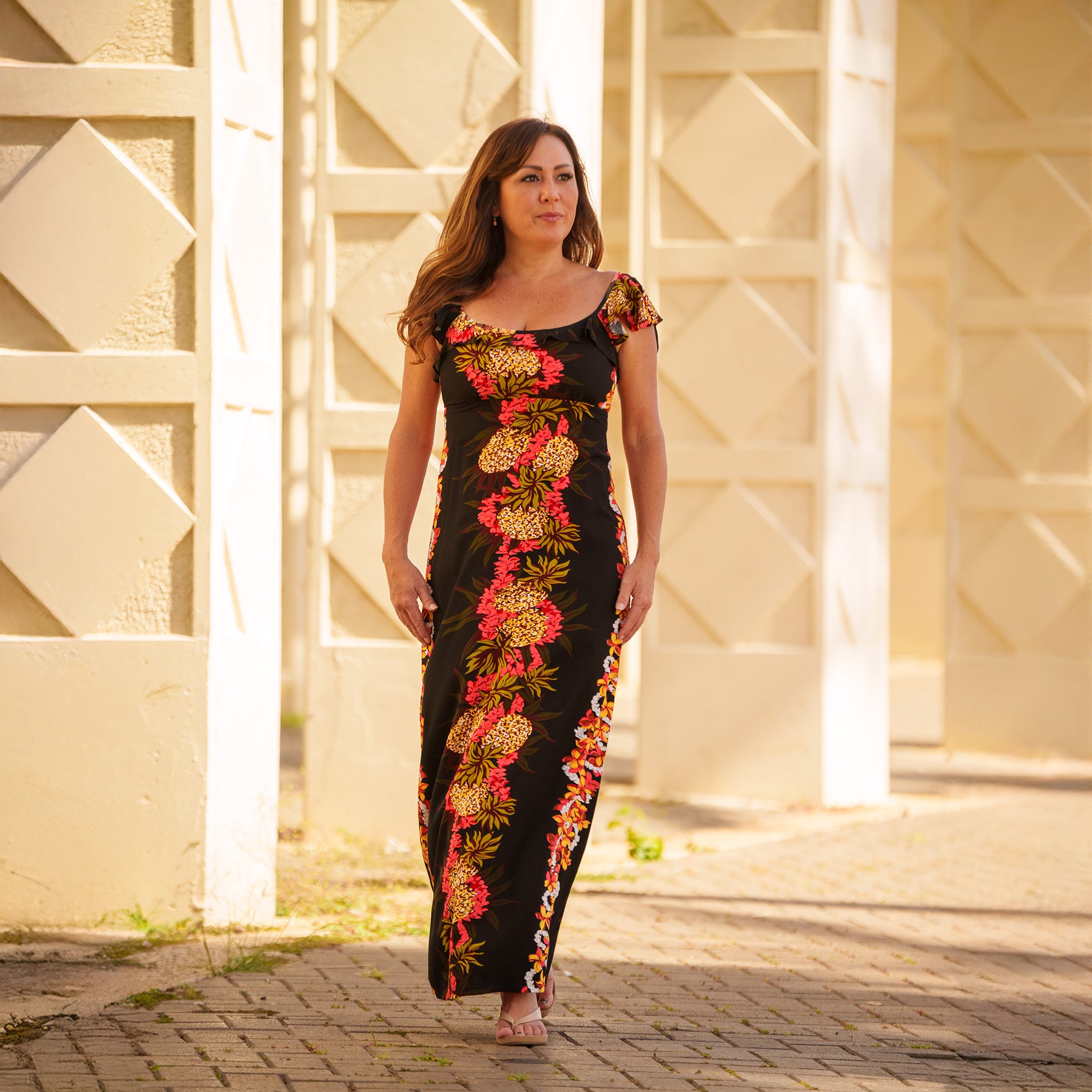 hawaiian maxi dresses Blue Hawaii Long Rayon Dress Blue / L 100% Polyester Lined Length is about 52 Model is Wearing a Small Amidoa Summer Beach Dresses for