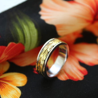 Two Toned Maile Leaf Ring