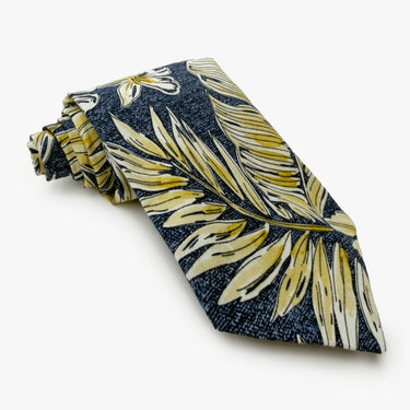 Aloha Necktie in Pen & Ink Botanical Navy, rolled view - Made in Hawaii by Hilo Hattie