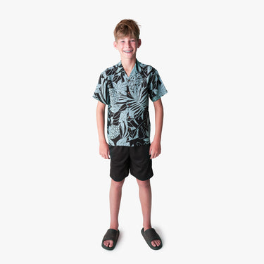 Bold Serenity Boys Aloha Shirt in Aqua, front view - Made in Hawaii