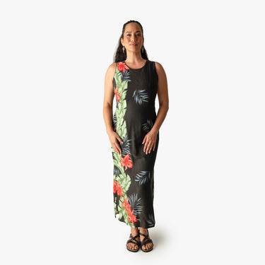 Orchid Panel Long Dress in Black - Made in Hawaii by Hilo Hattie