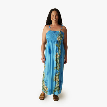 Orchid Panel Smock Dress in Blue - Made in Hawaii by Hilo Hattie