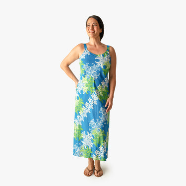 Quilt Panel Long Dress in Turquoise - Made in Hawaii by Hilo Hattie