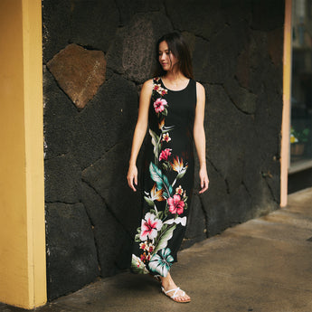 Floral Bird of Paradise Long Dress