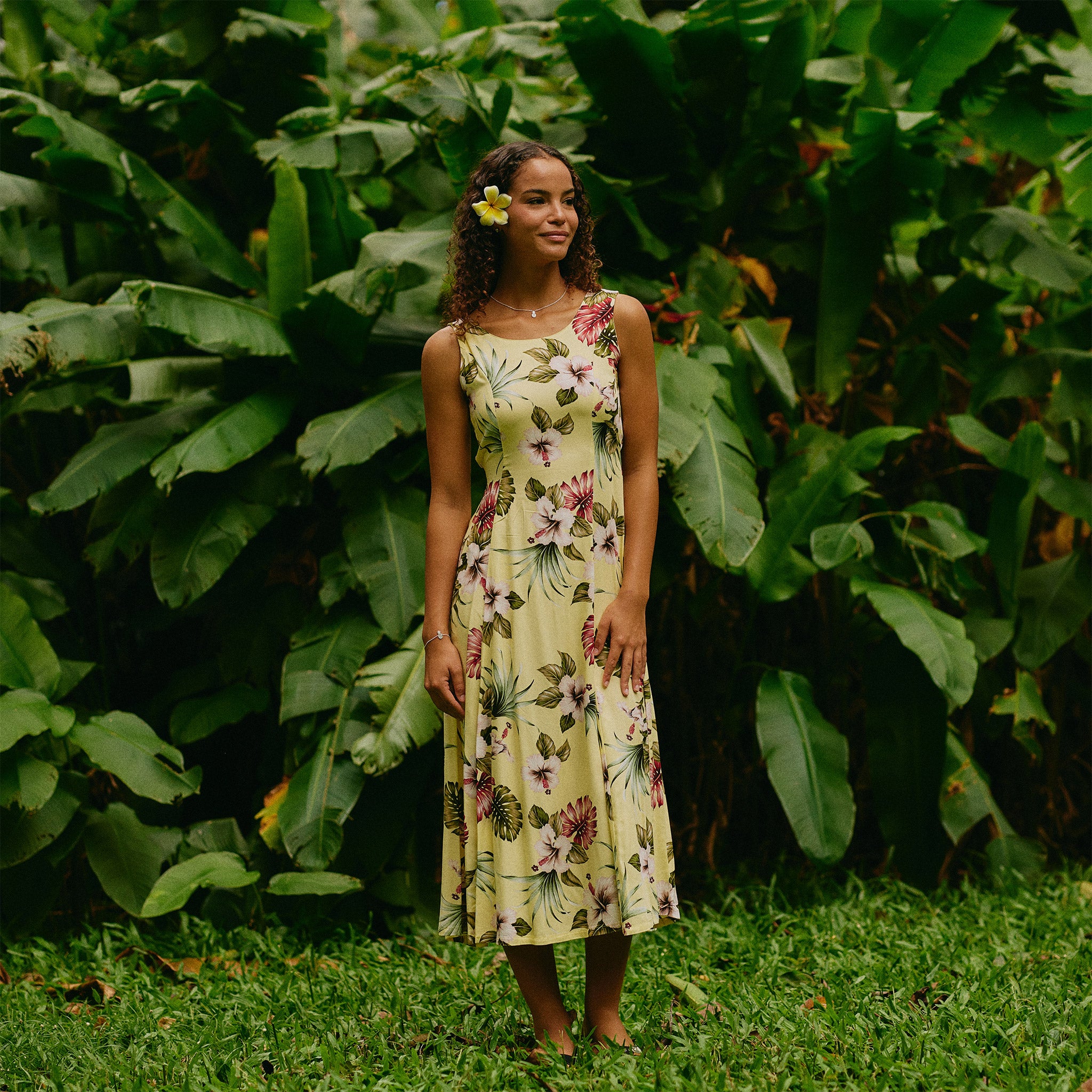 hawaiian floral dress Hawaiian Floral Sylvia Dress Hawaiian Floral Yellow / XS