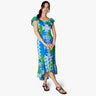 Quilt Panel Ruffle Neck Dress in Turquoise - Made in Hawaii by Hilo Hattie