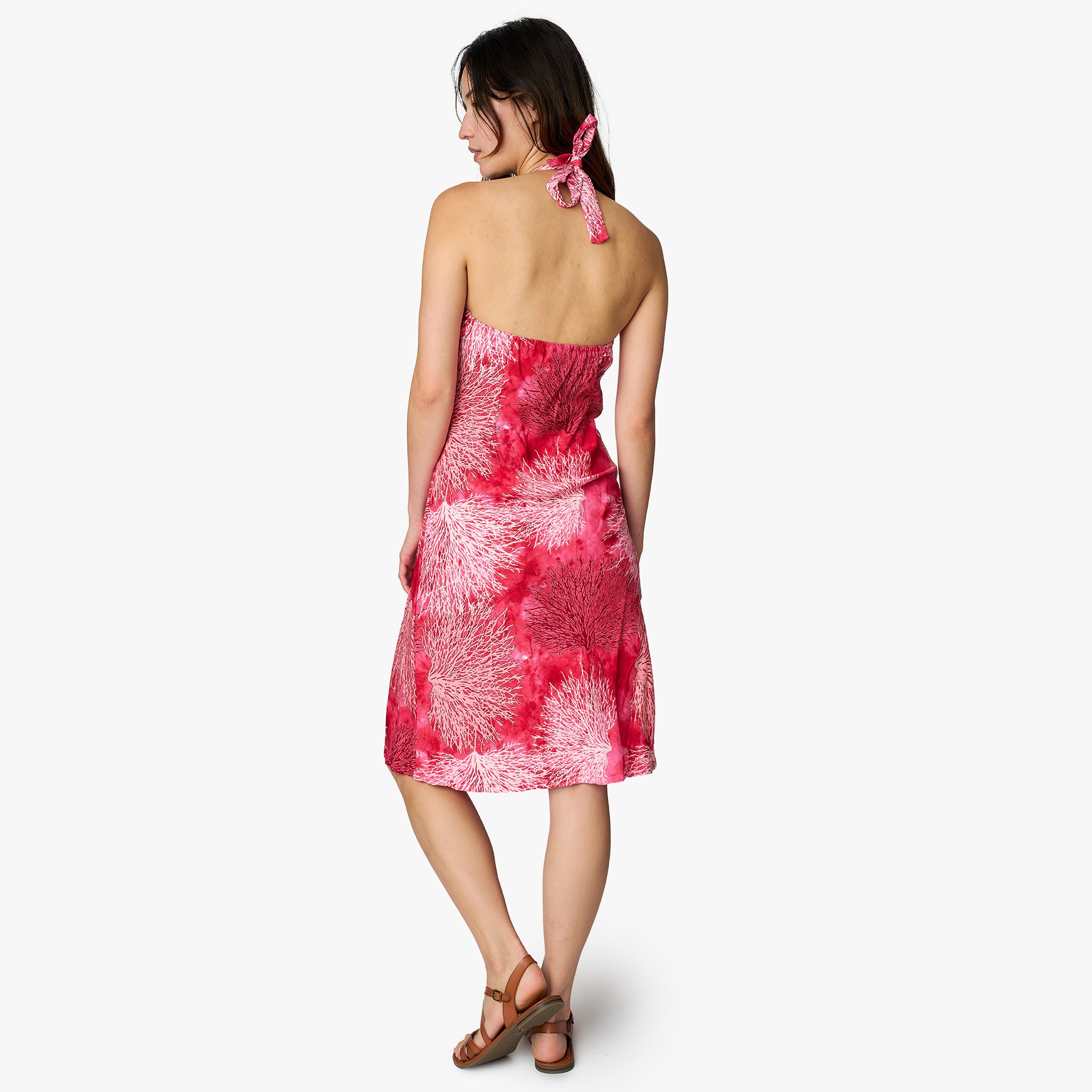 Coral Dress with Tie Back Coral Print Coral / XL Coral Dress with Tie Back Coral Print Coral / XL