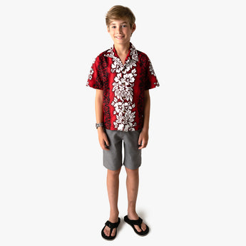 Hibiscus Panel Boys Aloha Shirt