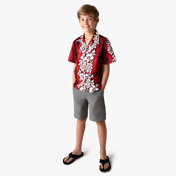 Hibiscus Panel Boys Aloha Shirt