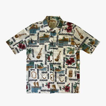 Vintage Postcard Reverse Print Aloha Shirt