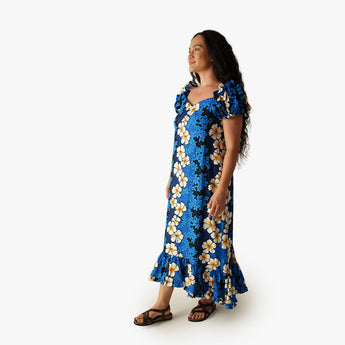 knee length dresses for ladies Deep Green Fern Elegance Hawaiian Long Flare Dress / Muumuu Mall main image 1