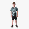 Bold Serenity Boys Aloha Shirt in Aqua, front view - Made in Hawaii