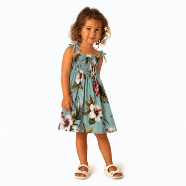 Hawaiian Floral Girls Smocked Dress
