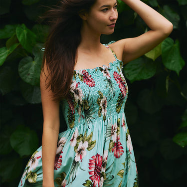 Hawaiian Floral Long Smock Dress