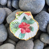 Hibiscus seashell ring dish handmade in Hawaii with gold-painted edges