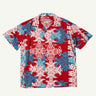 Quilt Panel Aloha Shirt in Burgundy, flat lay - Made in Hawaii by Hilo Hattie