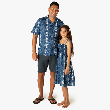 Turtle Panel matching aloha shirt and girls smock dress - Made in Hawaii by Hilo Hattie